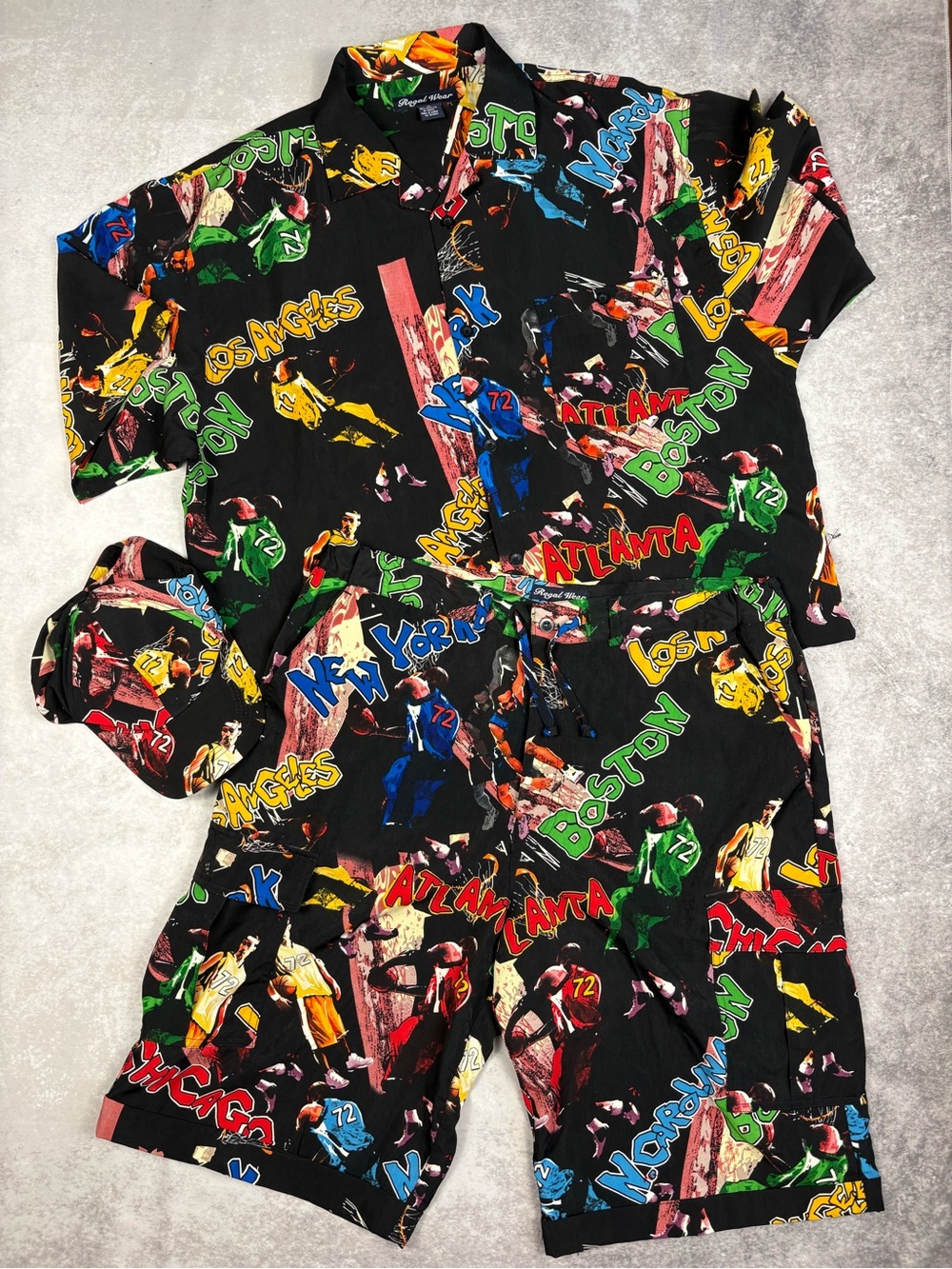Vintage NBA Graphic 3 Piece Set Shirt Shorts Hat Streetwear Y2K Regal Wear XL